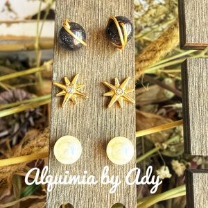 Luxury Gold and 925 silver sandstone gems Earrings Set